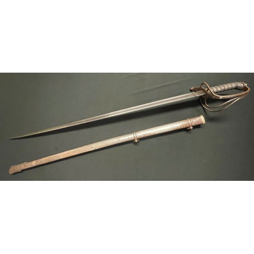 3053 - Victorian Royal Artillery officer's sword with single edged fullered blade 816mm in length, proof ma... 