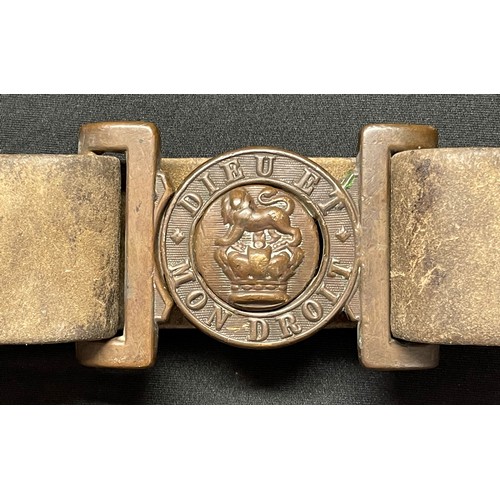 3057 - Boer War British Army leather belt with Queen Victoria Crown lion over crown brass 'Dieu et Mon Droi... 