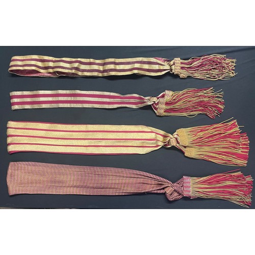 3059 - Four Victorian Army Officers Sashes. Each approx. 80cm to 90cm in length.