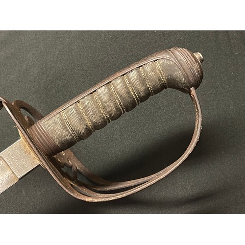3065 - Victorian Light Infantry Officers Sword with single edged fullered etched proof blade maker marked 