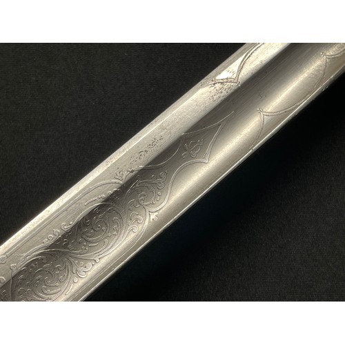 3065 - Victorian Light Infantry Officers Sword with single edged fullered etched proof blade maker marked 