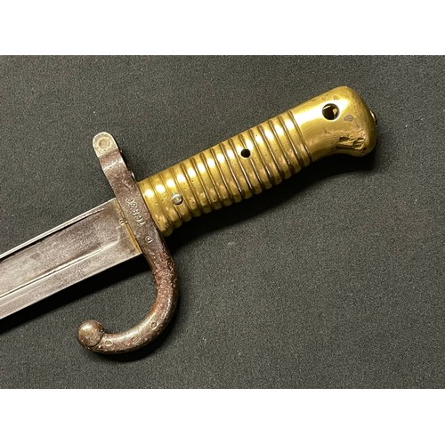 3068 - French Chassepot 1866 Pattern bayonet with fullered single edged blade, maker marked and dated 1878 ... 