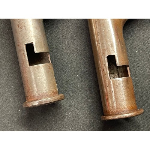 3075 - A near pair of steel socket bayonets: both with 400m long blades, one maker marked 