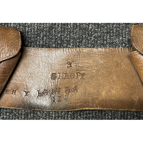 3084 - WW1 British 1903 Pattern 9 pocket Leather Rifle Bandoleer, unit marked to the Shropshire Yeomanry.