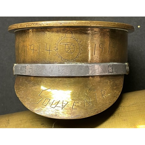 3088 - WW1 British Trench Art Service Dress Cap made from a German 77mm Shell Case. Cap is engraved to fron... 