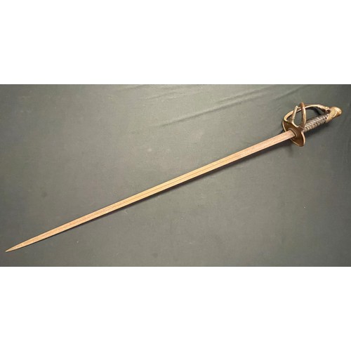 3094 - A Belgian infantry officer's sword with double edged fullered blade 885mm in length. No makers mark.... 