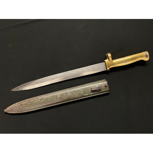 3106 - WW1 Imperial German Brass Hilt Ersatz Bayonet with original Type 1 (FAG) Scabbard. Blade length 309m... 