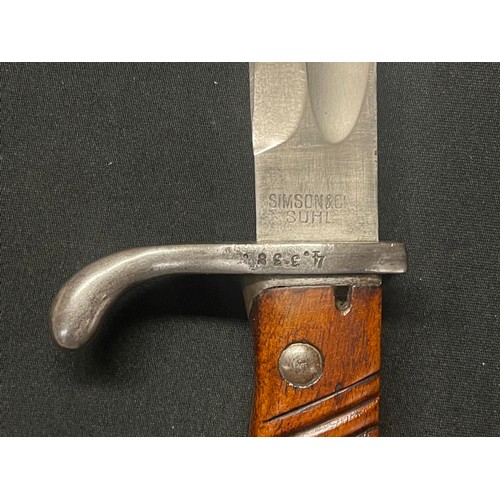 3109 - WW1 German S98/05nA Transitional pattern Bayonet. 364mm long fullered single edged blade, maker mark... 