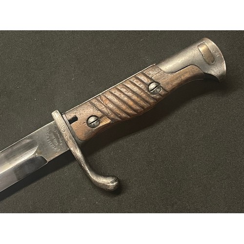 3111 - WW1 Imperial German S98/05nA Bayonet with blued single edged fullered blade, maker marked 