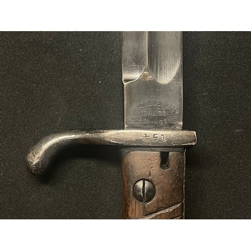 3111 - WW1 Imperial German S98/05nA Bayonet with blued single edged fullered blade, maker marked 