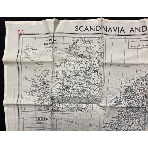 3133 - WW2 British RAF Silk Escape and Evasion Map code F/G of Scandinavia and the Baltic. Sewn edge exampl... 