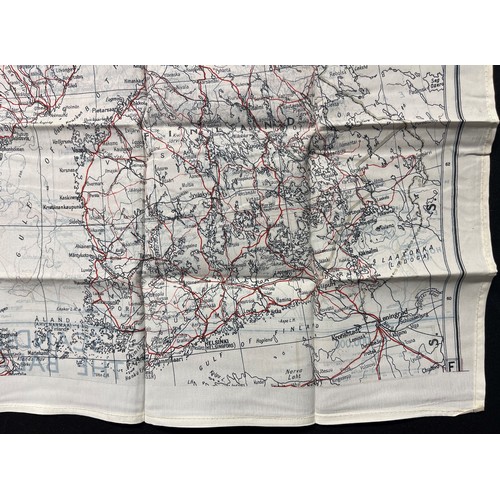 3133 - WW2 British RAF Silk Escape and Evasion Map code F/G of Scandinavia and the Baltic. Sewn edge exampl... 