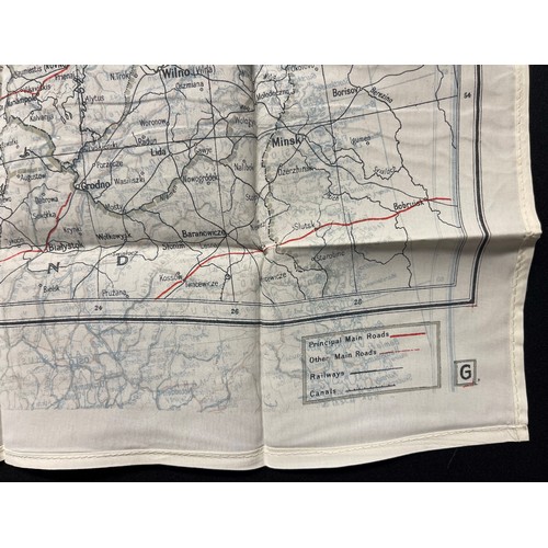 3133 - WW2 British RAF Silk Escape and Evasion Map code F/G of Scandinavia and the Baltic. Sewn edge exampl... 