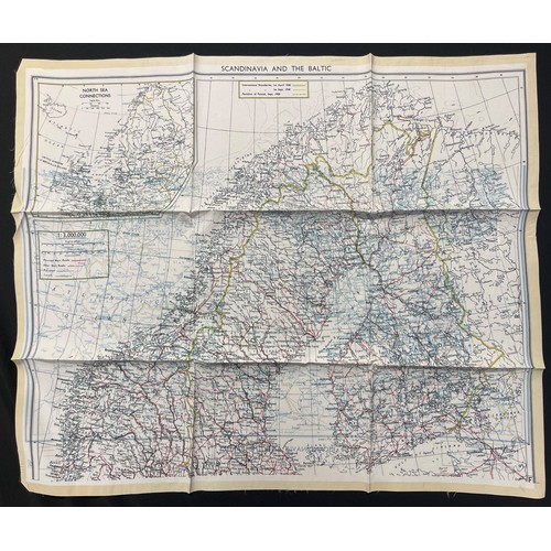 3134 - WW2 British RAF Silk Escape and Evasion Map code F/G of Scandinavia and the Baltic. Unsewn edge exam... 