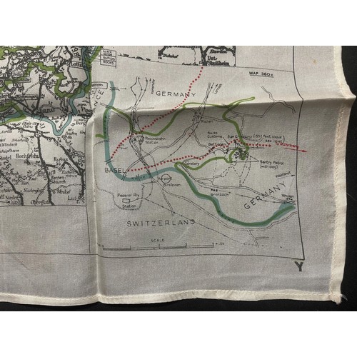 3135 - WW2 British RAF Silk Escape Map code letter Y. Shows escape routes to Switzerland. Single sided.