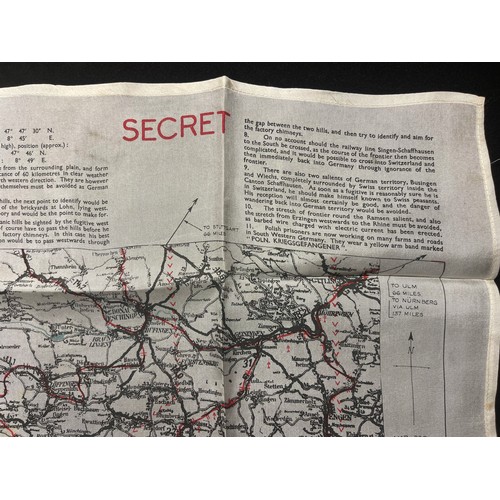 3135 - WW2 British RAF Silk Escape Map code letter Y. Shows escape routes to Switzerland. Single sided.