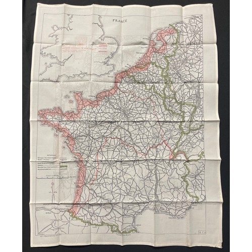 3146 - WW2 British RAF Silk Escape Map of France and Germany. Code letter 9C(a) / 9U/R. Double sided.