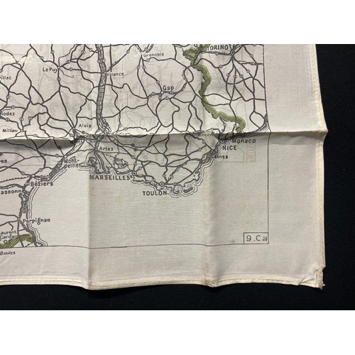 3146 - WW2 British RAF Silk Escape Map of France and Germany. Code letter 9C(a) / 9U/R. Double sided.