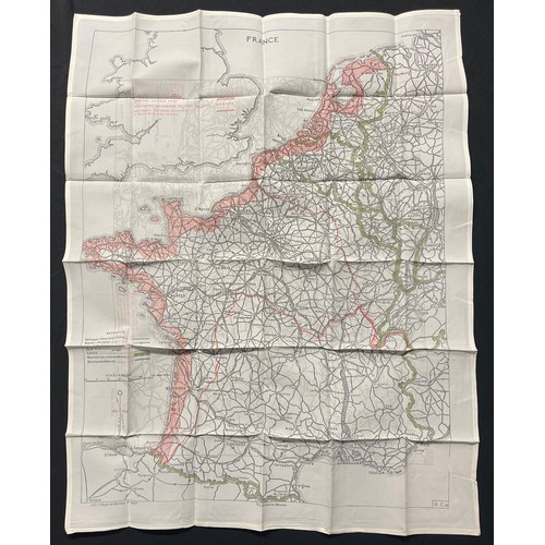 3147 - WW2 British RAF Silk Escape Map of France and Germany. Code letter 9C(a) / 9U/R. Double sided.
