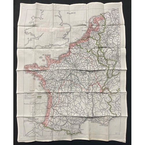 3148 - WW2 British RAF Silk Escape Map of France and Germany. Code letter 9C(a) / 9U/R. Double sided.