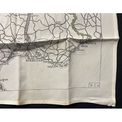 3148 - WW2 British RAF Silk Escape Map of France and Germany. Code letter 9C(a) / 9U/R. Double sided.