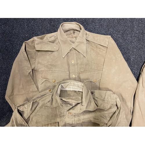 3186 - WW2 British Army Khaki Drill Officers Uniform collection comprising of : three KD shirts for a lieut... 