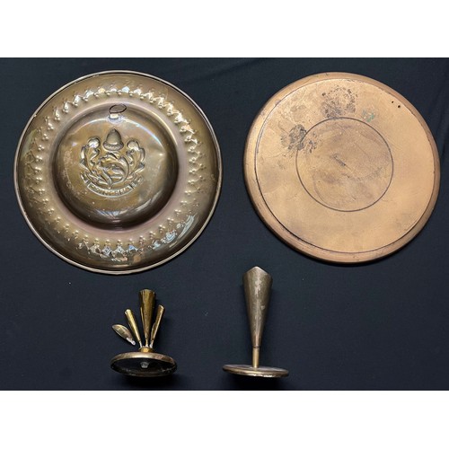 3187 - WW2 British Cheshire Regiment Trench Art comprising of a large brass platter embossed the the design... 