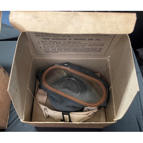 3190 - Four WW2 British Home Front Respirators, three in original cardboard carrying boxes which are named ... 