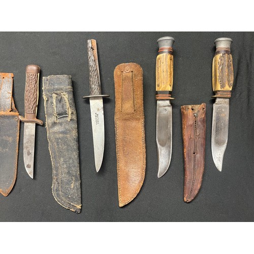 3212 - Six stag handled hunting knives and a small kukri knife. (6)