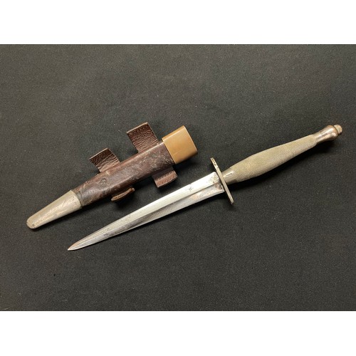 3213 - WW2 British all nickel second pattern Fairbairn Sykes Fighting Knife. The guard marked. /|\56 and th... 