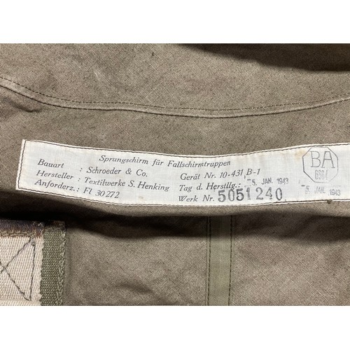 3223 - WW2 Third Reich Luftwaffe Fallschirmjager Parachute Pack. FL Number 30272. Dated 5 Jan 1943. Straps ... 