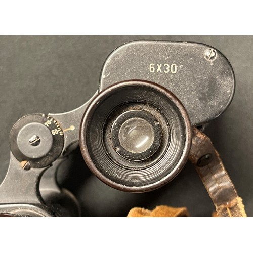 3226 - WW2 Third Reich 6x30 Dienstglas Binoculars late war unmarked example. Complete with neck strap and l... 