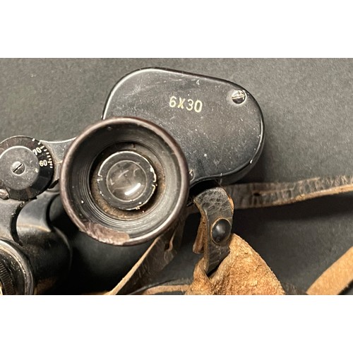 3227 - WW2 Third Reich 6x30 Dienstglas Binoculars late war unmarked example. Complete with neck strap and l... 