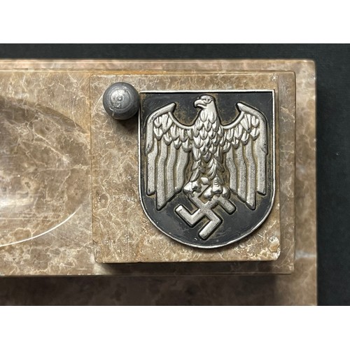 3232 - WW2 Reproduction Third Reich Art Deco style Marble Ink Well Set fitted with REPRODUCTION Heer Troppe... 