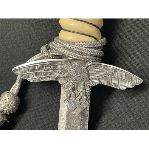 3234 - WW2 Rare Third Reich 2nd pattern Luftwaffe Dagger with artificial Damascus blade 248mm in length wit... 