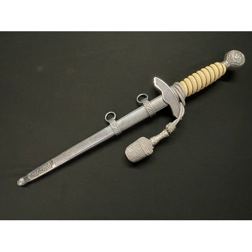 3234 - WW2 Rare Third Reich 2nd pattern Luftwaffe Dagger with artificial Damascus blade 248mm in length wit... 