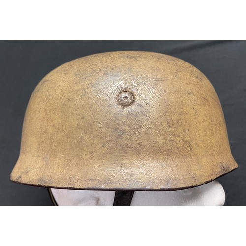 3242 - WW2 Third Reich Luftwaffe Fallschirmjager M38 Steel Helmet. Dark Tan Camo paint finish thickly brush... 