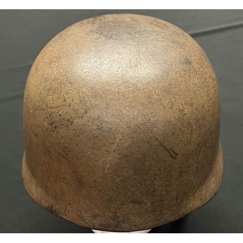 3242 - WW2 Third Reich Luftwaffe Fallschirmjager M38 Steel Helmet. Dark Tan Camo paint finish thickly brush... 