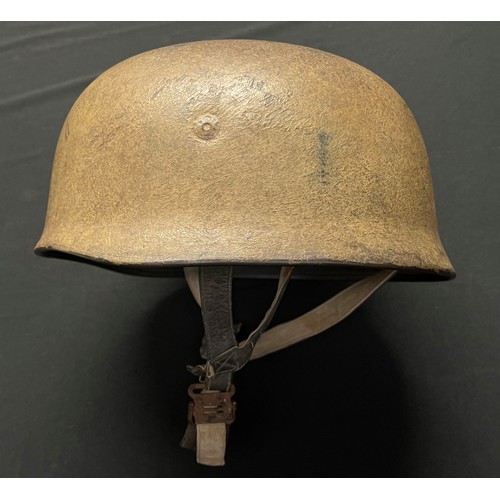 3242 - WW2 Third Reich Luftwaffe Fallschirmjager M38 Steel Helmet. Dark Tan Camo paint finish thickly brush... 