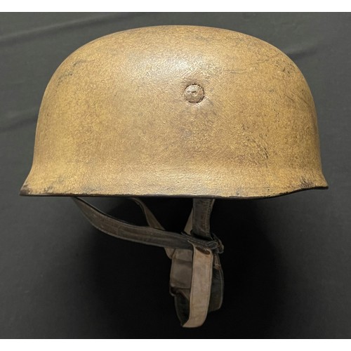 3242 - WW2 Third Reich Luftwaffe Fallschirmjager M38 Steel Helmet. Dark Tan Camo paint finish thickly brush... 