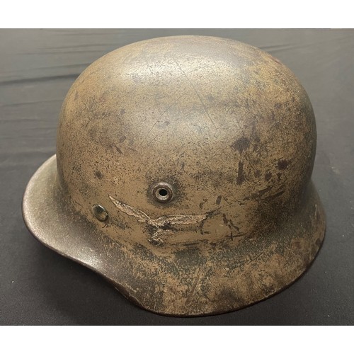 3243 - WW2 Third Reich Luftwaffe M40 Italian Front Tan Camo Steel Helmet. Single decal. Maker and size mark... 