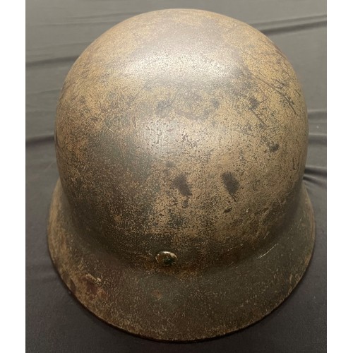 3243 - WW2 Third Reich Luftwaffe M40 Italian Front Tan Camo Steel Helmet. Single decal. Maker and size mark... 