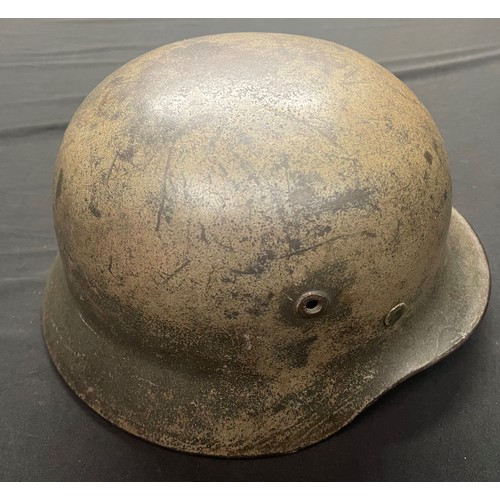 3243 - WW2 Third Reich Luftwaffe M40 Italian Front Tan Camo Steel Helmet. Single decal. Maker and size mark... 