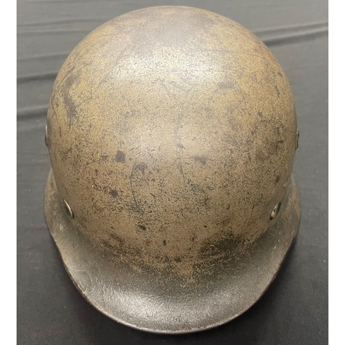 3243 - WW2 Third Reich Luftwaffe M40 Italian Front Tan Camo Steel Helmet. Single decal. Maker and size mark... 