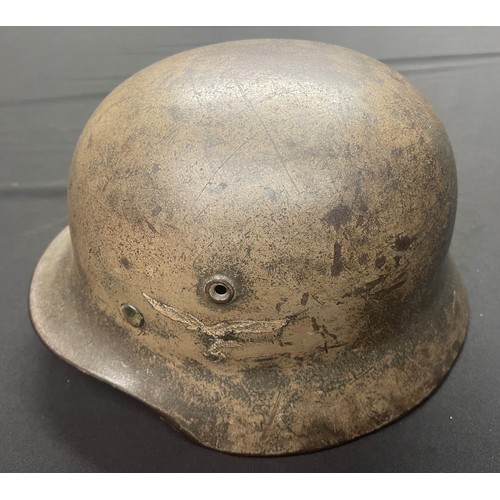 3243 - WW2 Third Reich Luftwaffe M40 Italian Front Tan Camo Steel Helmet. Single decal. Maker and size mark... 