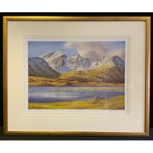 74 - Neil J Barlow, by and after, Blaven and Clach Glas from Loch Slapin, coloured print, 252/650, framed