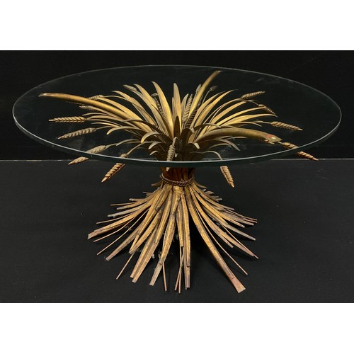 76 - Interior design - a contemporary sitting room side table or coffee table, brass 'Wheatsheaf' pedesta... 