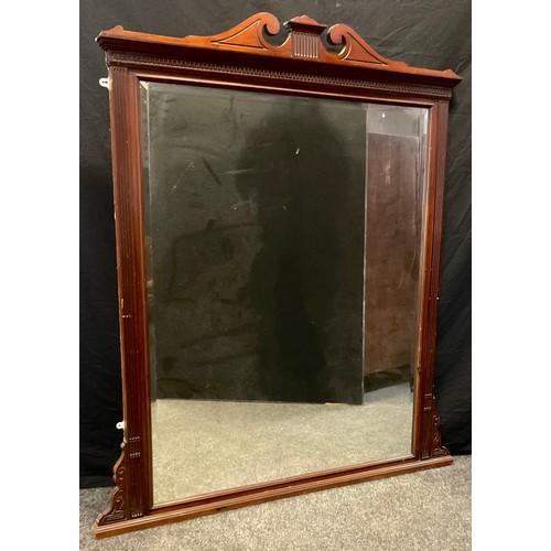 77 - A Victorian mahogany over mantel mirror, swan neck cresting, 139cm wide, 155cm high, c.1870