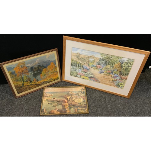 81 - K Macmillan, The Summer Garden, signed watercolour, two prints (3)