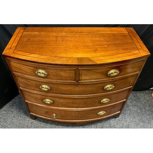 89 - A 19th century mahogany bow front chest of drawers, two short over three long graduated drawers, bla... 